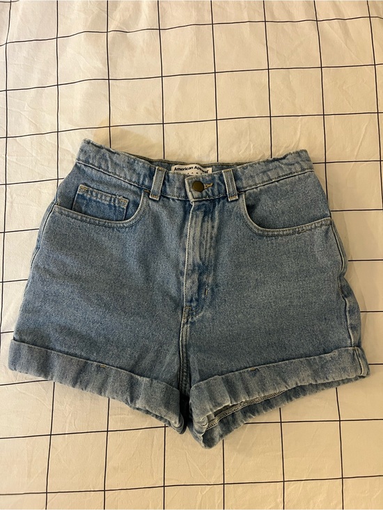 American Apparel Pants - American Apparel Medium Blue High-Waist Rolled Hem Denim Shorts